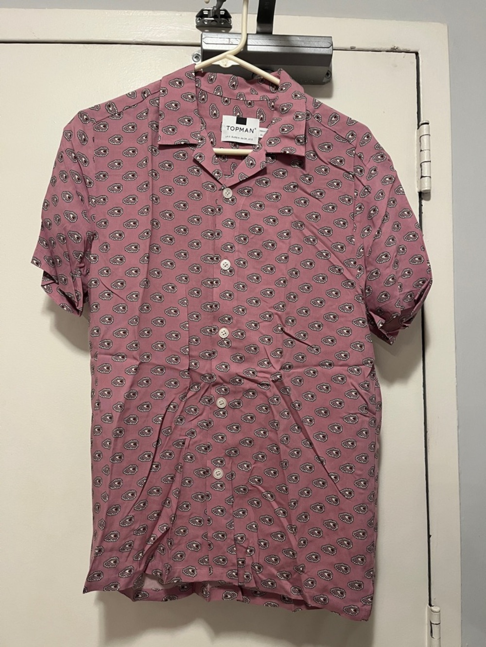 Topman Mauve Eye-Print Short Sleeve Button-Down Shirt
